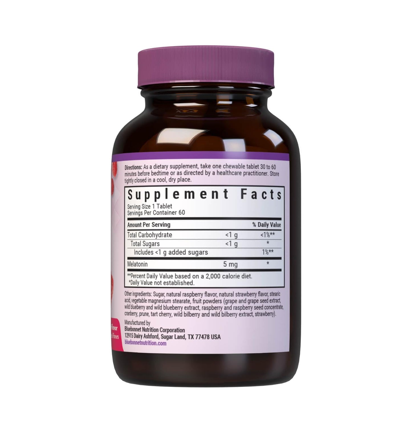 Bluebonnet EarthSweet Melatonin 5 mg Chewables - Raspberry, Gluten-Free & Vegan | 60 Tablets