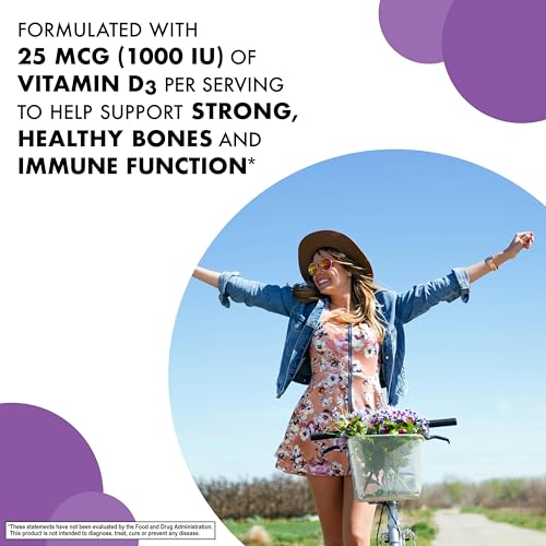 Bluebonnet EarthSweet Vitamin D3 1000 IU Raspberry Chewable Tablets | Bone & Immune Support (90 count) - Soy-Free, Gluten-Free, Non-GMO