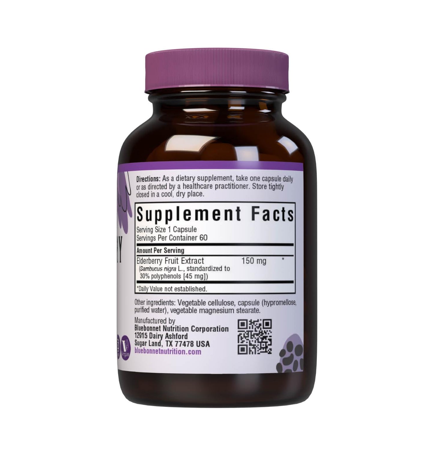 BlueBonnet Elderberry Fruit Extract Supplement, 60 Count – Immune Support, Vegan