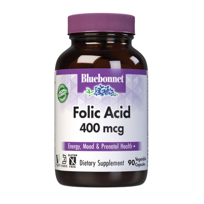 Bluebonnet Folic Acid 400 mcg - Prenatal & Postnatal Health, Non-GMO, Vegan