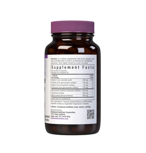 Bluebonnet Glucosamine Chondroitin & MSM with Vitamin C — Bone & Joint Health, 120 Veg Capsules (40 Servings)