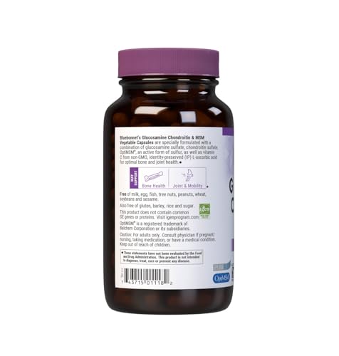Bluebonnet Glucosamine Chondroitin & MSM with Vitamin C — Bone & Joint Health, 120 Veg Capsules (40 Servings)