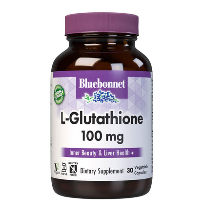 Bluebonnet L-Glutathione 100 mg – Free-Form, Vegan, Soy & Gluten Free (30 Veg Capsules)