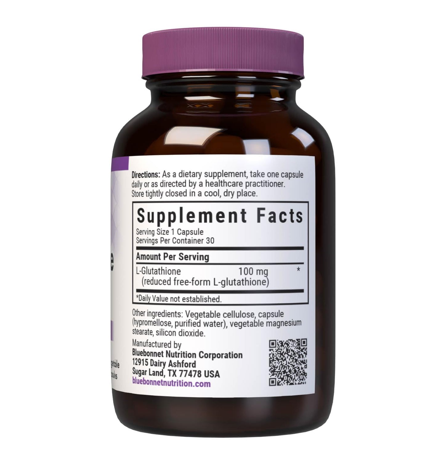 Bluebonnet L-Glutathione 100 mg – Free-Form, Vegan, Soy & Gluten Free (30 Veg Capsules)