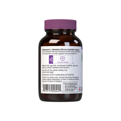 Bluebonnet L-Glutamine 500 mg – Immune Support, 50 Veg Capsules, Non-GMO, Kosher, Vegan
