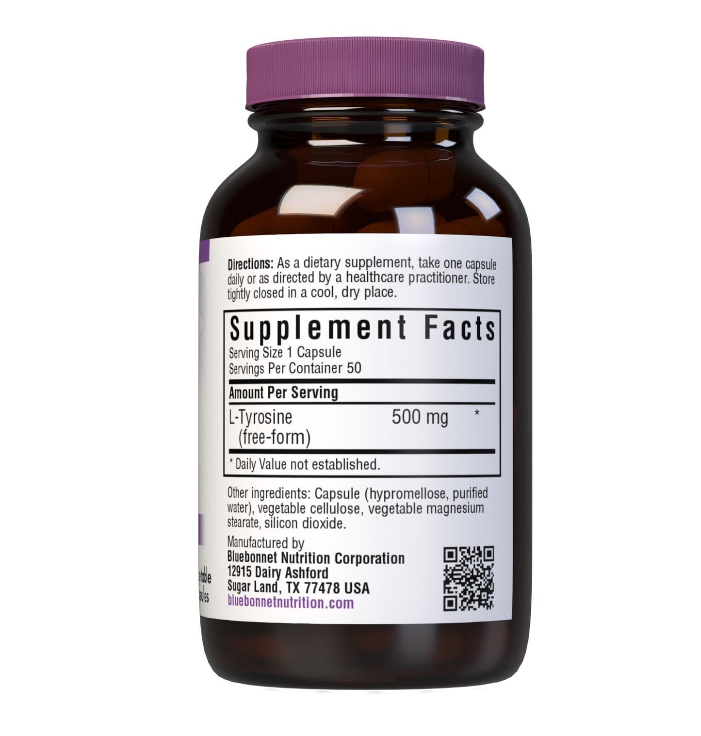 Bluebonnet L-Tyrosine 500 mg – 50 Count Capsules | Stress & Thyroid Support