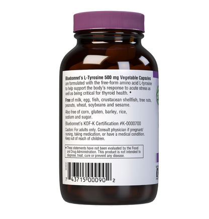 Bluebonnet L-Tyrosine 500 mg – 50 Count Capsules | Stress & Thyroid Support