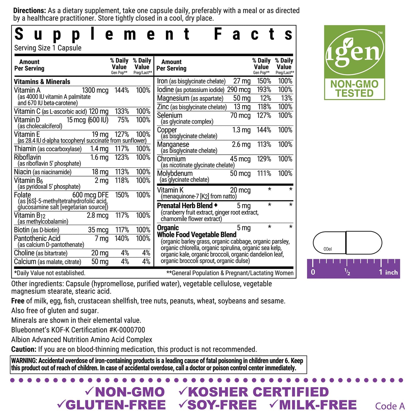 BlueBonnet Nutrition Ladies’ One Prenatal – Whole Food-Based Multivitamin for Prenatal & Postnatal Health