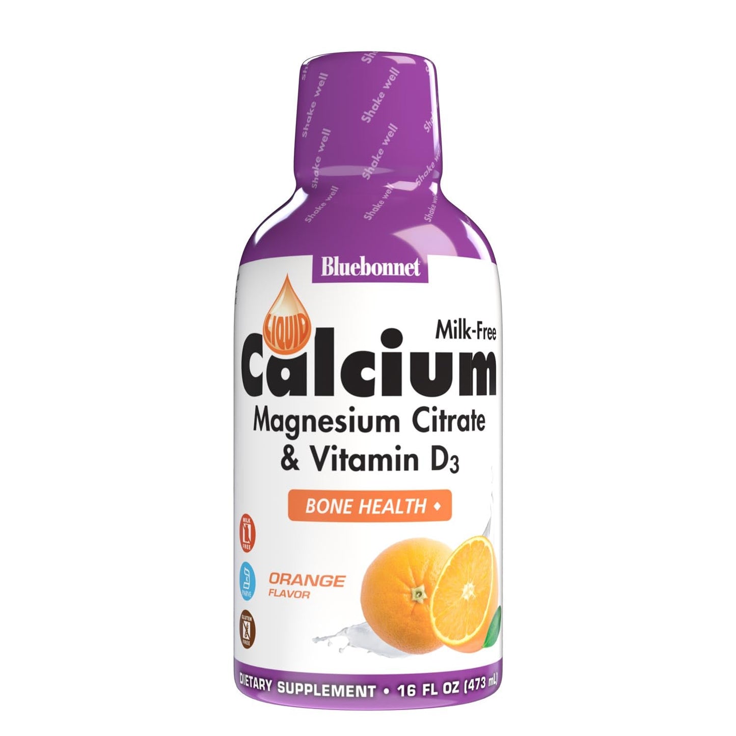 Bluebonnet Liquid Calcium Magnesium Citrate + Vitamin D3 - 16 oz Orange (32 Servings) | Gluten Free, Soy Free, Kosher
