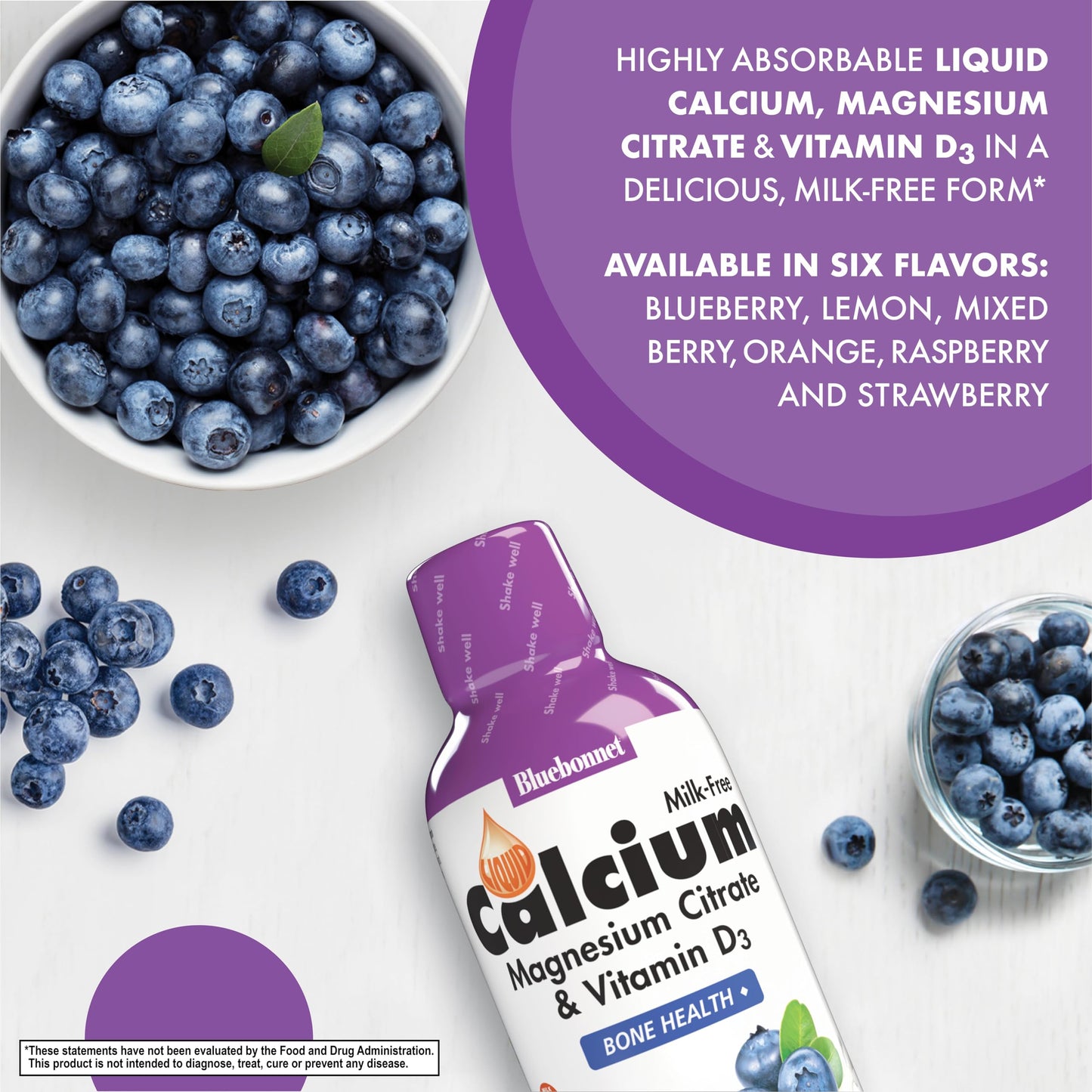 Bluebonnet Liquid Calcium Magnesium Citrate Plus Vitamin D3 – 16 oz, Blueberry