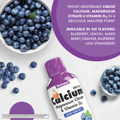 Bluebonnet Liquid Calcium Magnesium Citrate Plus Vitamin D3 – 16 oz, Blueberry