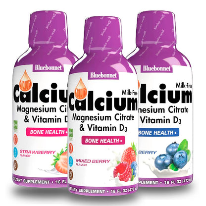 Bluebonnet Nutrition Liquid Calcium Magnesium Citrate with Vitamin D3 – 3 Bottle Bundle (16 oz each) – Blueberry, Strawberry, Mix Berry