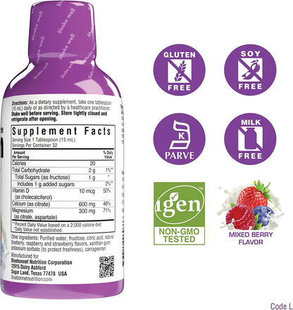 Bluebonnet Nutrition Liquid Calcium Magnesium Citrate with Vitamin D3 – 3 Bottle Bundle (16 oz each) – Blueberry, Strawberry, Mix Berry