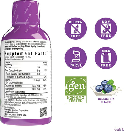 Bluebonnet Nutrition Liquid Calcium Magnesium Citrate with Vitamin D3 – 3 Bottle Bundle (16 oz each) – Blueberry, Strawberry, Mix Berry