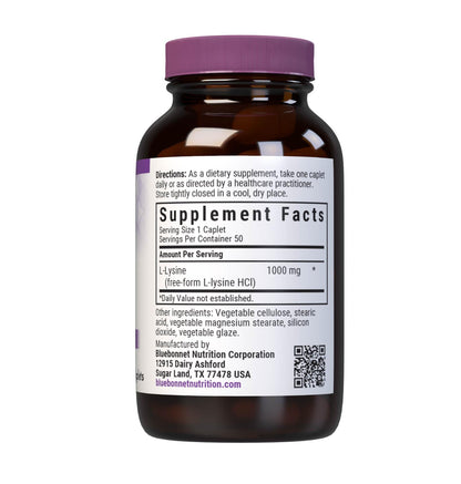 Bluebonnet L-Lysine 1000 mg Caplets – 50 Count | Immune Support & Collagen Synthesis