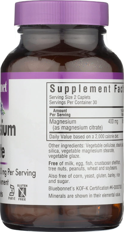Bluebonnet Magnesium Citrate 400 mg – Maximum Absorption | Immune Support & Energy