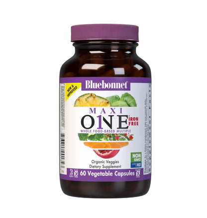 Bluebonnet Maxi One Iron-Free Whole Food Multivitamin – 60 Veg Capsules (2-Month Supply)