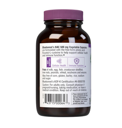 Bluebonnet NAC N-Acetyl-L-Cysteine 500 mg | Antioxidant & Immune Support | 60 Veg Capsules