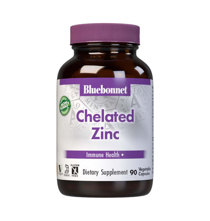 Bluebonnet Albion Chelated Zinc 30 mg – Immune Support & Enzyme Function | 90 Veg Capsules