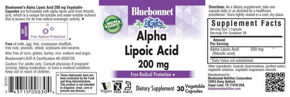 Bluebonnet Nutrition Alpha Lipoic Acid 200 mg | 30 Veg Capsules | Free Radical Protection