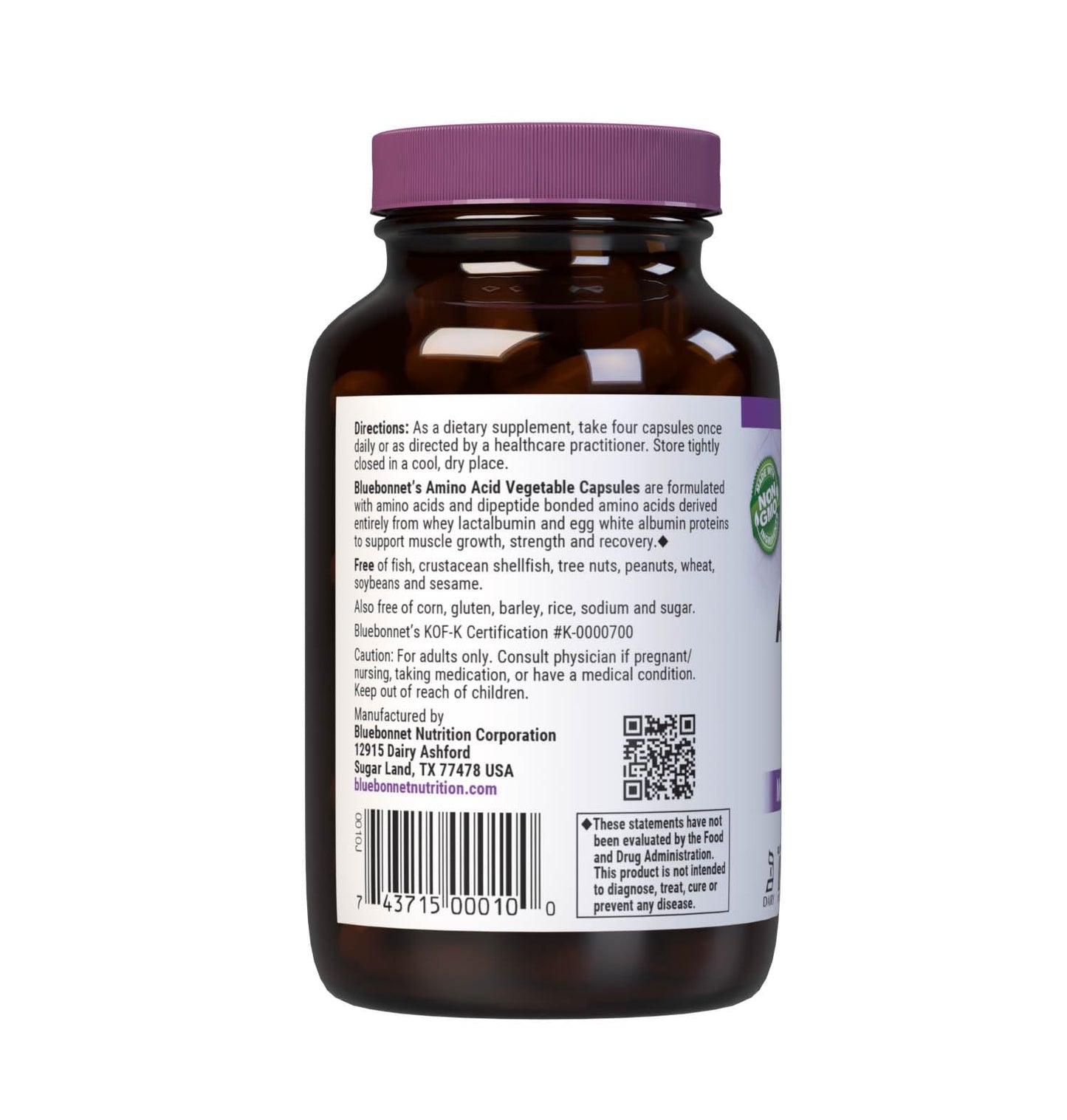 Bluebonnet Nutrition Amino Acid 750mg – High Potency, Soy-Free, Gluten-Free, Non-GMO | 60 Veg Capsules, 15 Servings