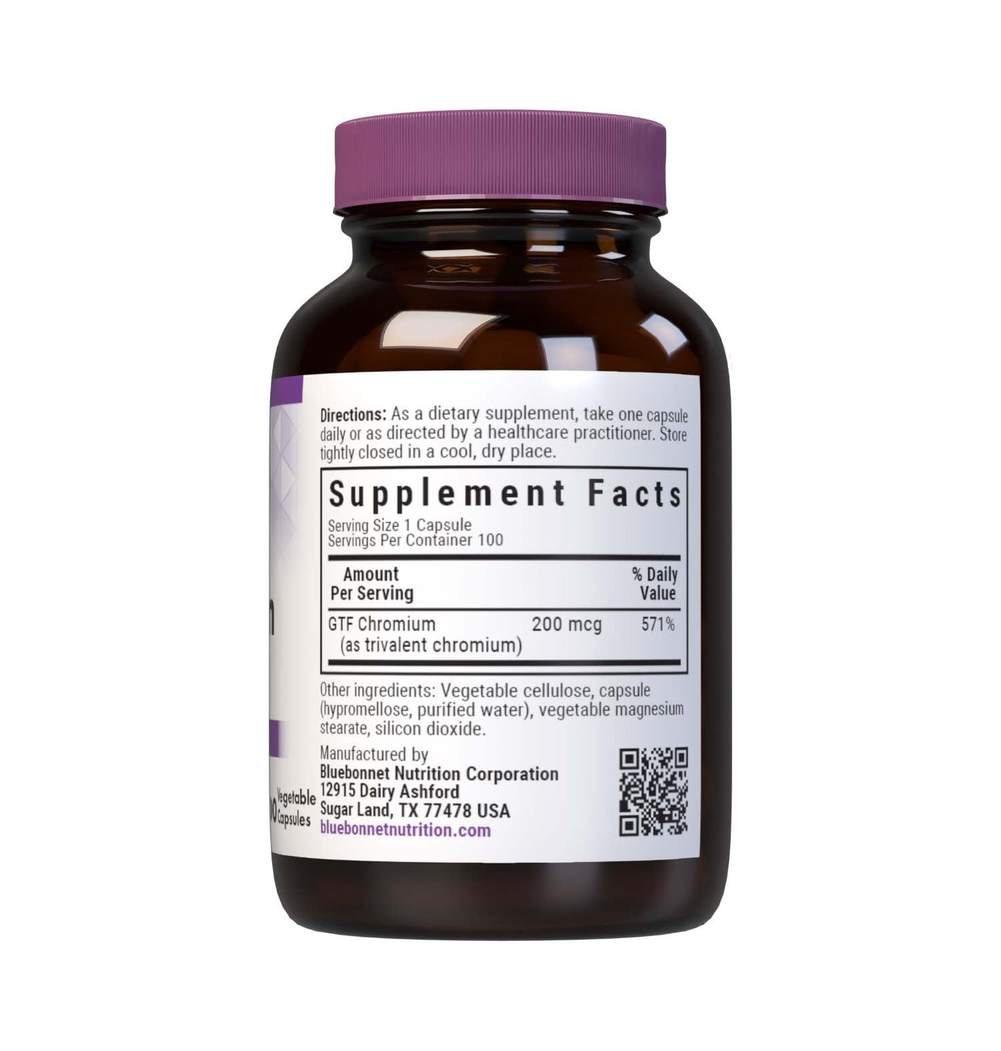 Bluebonnet Nutrition GTF Chromium 200 mcg – Soy Free, Gluten Free, Non-GMO, Kosher Certified, Dairy-Free | 100 Vegetable Capsules