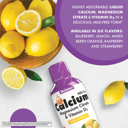 Bluebonnet Liquid Calcium Citrate & Magnesium Citrate with Vitamin D3 – Lemon, 16 fl oz