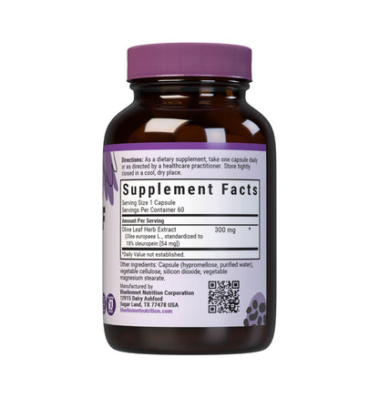 Bluebonnet Nutrition Olive Leaf Extract Standardized to 18% Oleuropein, 60 Count | Immune & Heart Health