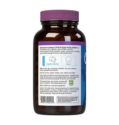 BlueBonnet Omega-3 Brain Formula – Wild-Caught DHA 1000 mg, EPA 210 mg | Burpless Lemon Softgels