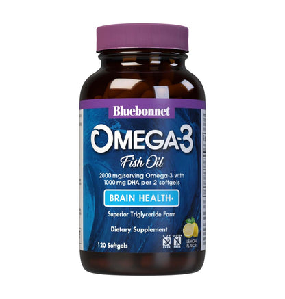 BlueBonnet Omega-3 Brain Formula – Wild-Caught DHA 1000 mg, EPA 210 mg | Burpless Lemon Softgels