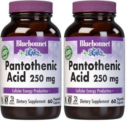 BlueBonnet Pantothenic Acid 250 mg – Vitamin B5 for Energy (2-Pack, 60 Veg Capsules)