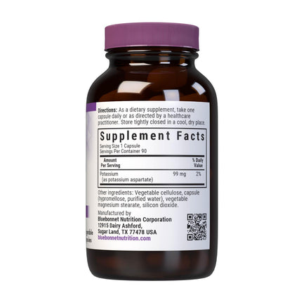 Bluebonnet Potassium Aspartate 99mg - Electrolyte Support, 90 Veggie Caps
