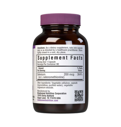 Bluebonnet Selenium 200mcg Capsules (L-selenomethionine) - Potent Antioxidant Support - 90 Vegetable Capsules