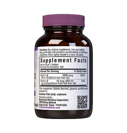 Bluebonnet Nutrition Vitamin A & D3 10,000 IU/400 IU Fish Oil | Eye Health & Immune Support