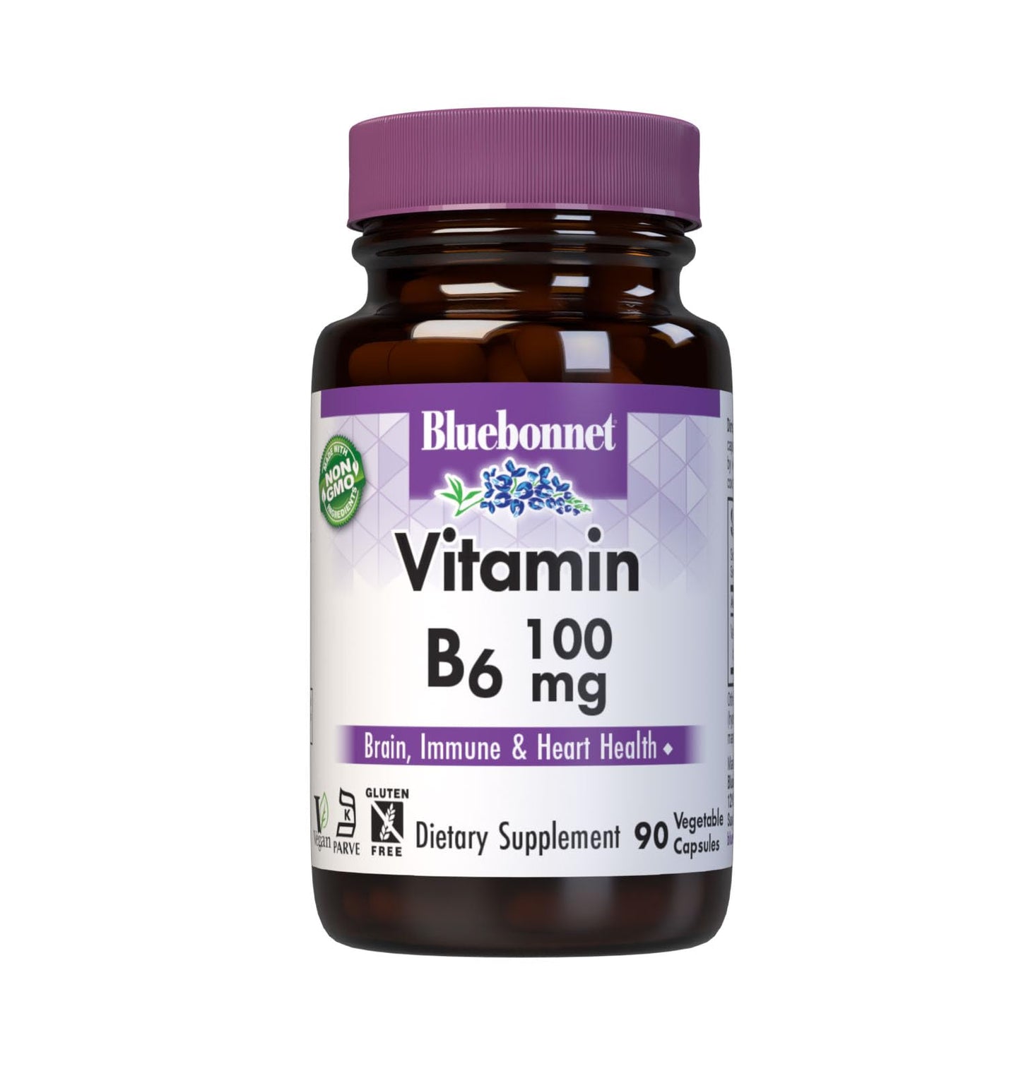 BlueBonnet Vitamin B6 100 mg – Energy Support | Non-GMO, Vegan, Gluten-Free | 60 Veg Capsules