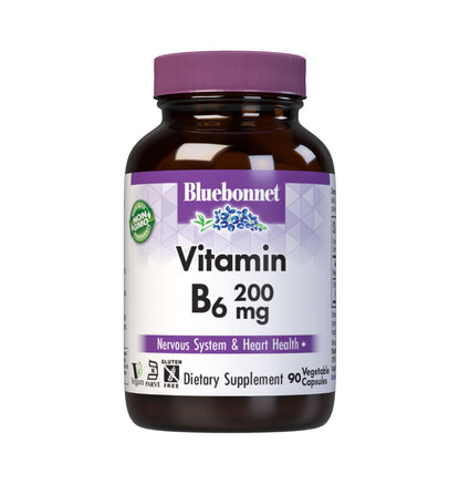 Bluebonnet Vitamin B6 200 mg Veg Capsules – 90 Servings | Vegan, Non-GMO, Gluten-Free