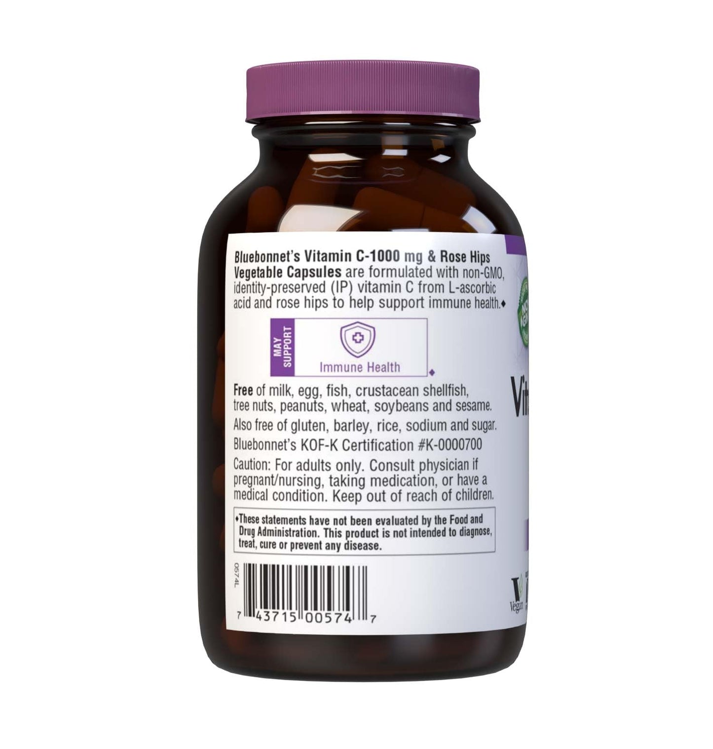 Bluebonnet Vitamin C-1000 mg with Rose Hips | Immune Health, 90 Veg Caps
