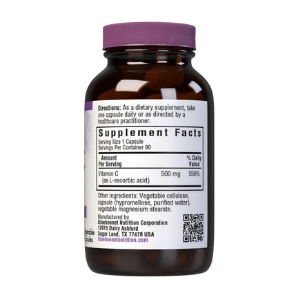 Bluebonnet Vitamin C 500 mg Vegetable Capsules | Immune & Skin Health | Vegan