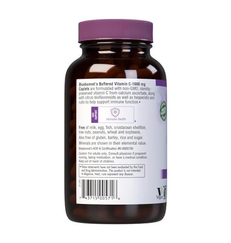 Bluebonnet Buffered Vitamin C 1000 mg Caplets – Immune Support, Non-GMO, Vegan, Gluten-Free