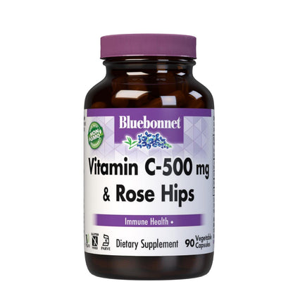 Bluebonnet Vitamin C-500 mg with Rose Hips – Immune Support, 90 Veg Capsules