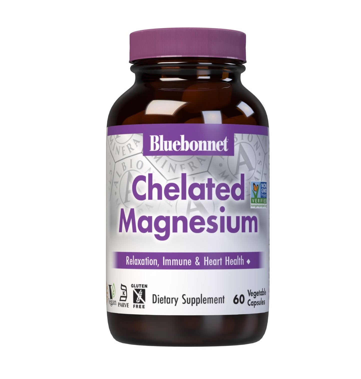 Bluebonnet Albion Chelated Magnesium 200 mg - 60 Veg Capsules, Vegan, Non-GMO