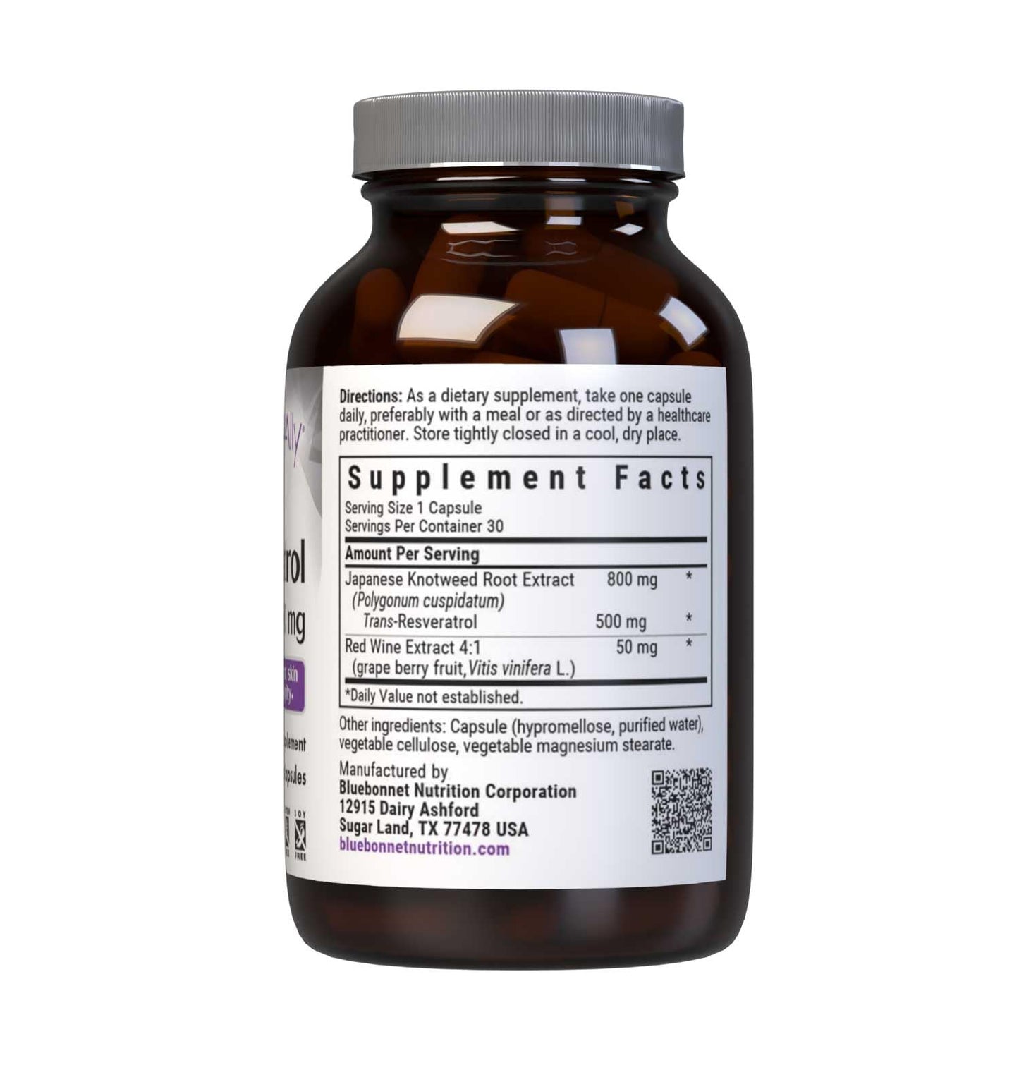 Bluebonnet Beautiful Ally Resveratrol 500 mg – Skin Integrity Support, Vegan, Non-GMO