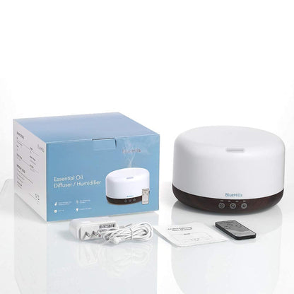 BlueHills Premium 1000ML Round Essential Oil Diffuser Humidifier – Dark Wood Grain with LED Lights (D002)
