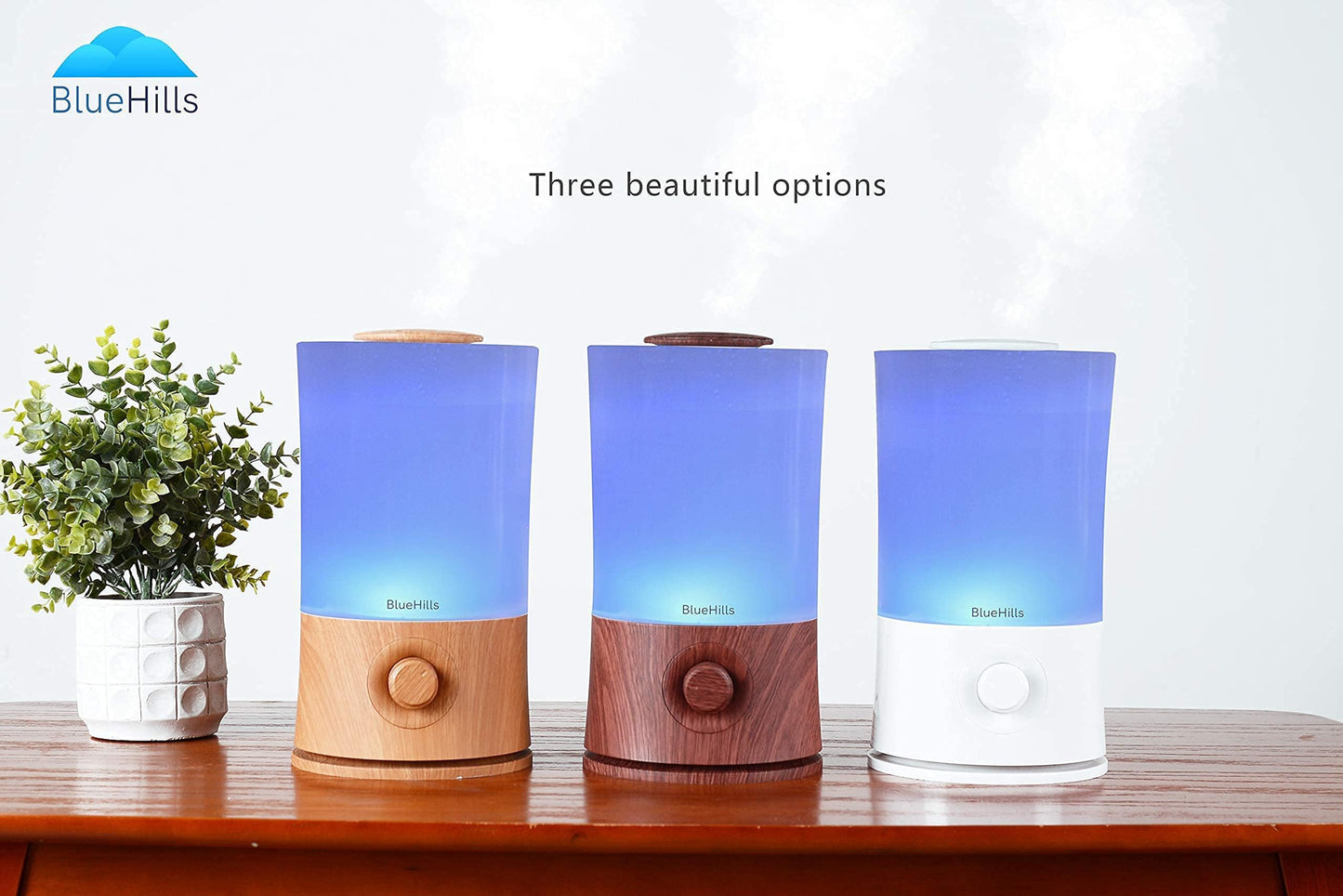 BlueHills Premium 2L XL Essential Oil Diffuser – Large Room Humidifier, 40-Hour Run, Dark Wood Grain E003