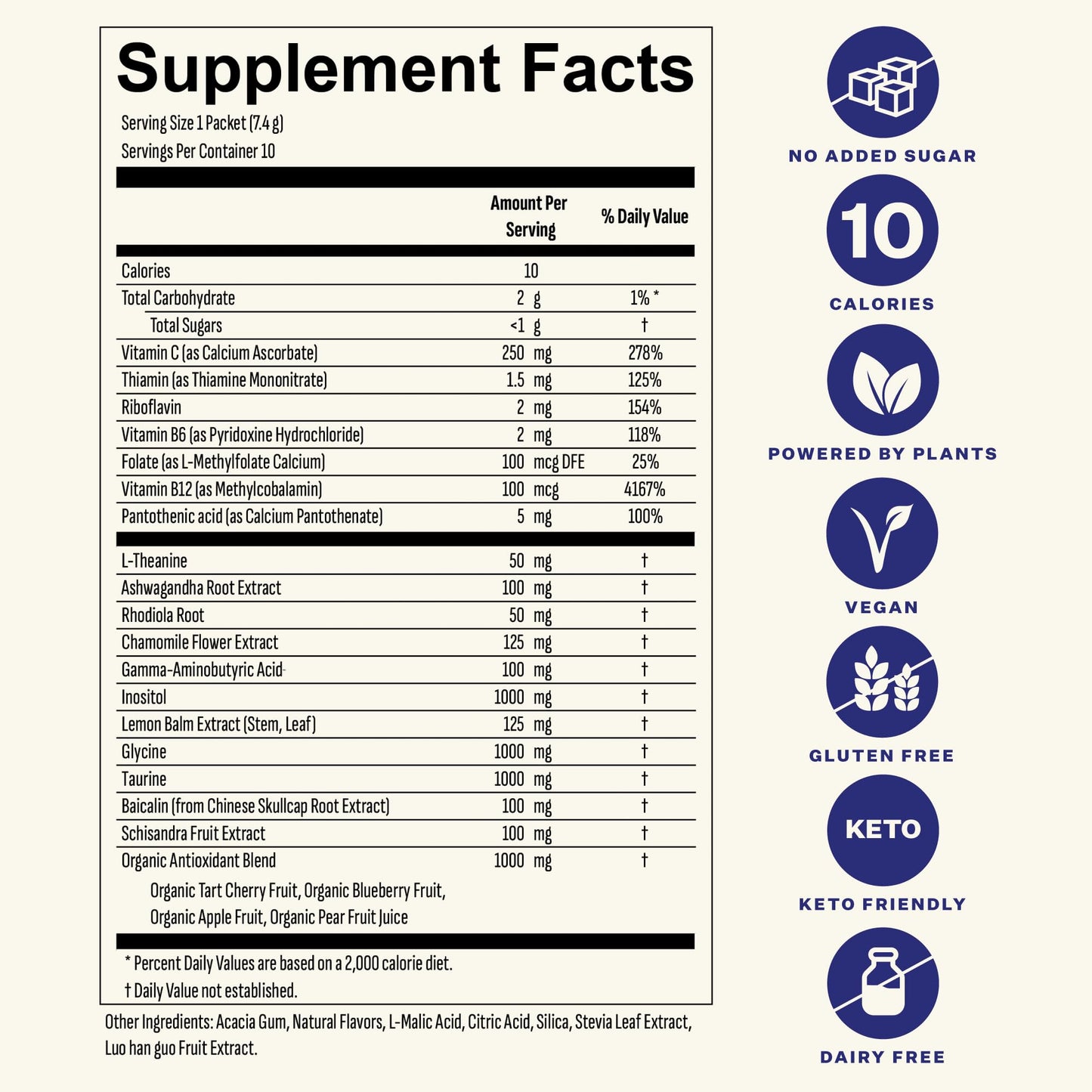 Blueshift Stress Relief Drink Mix - Blackberry Sage (Zero-Sugar, 10 ct) with Ashwagandha, L-Theanine & GABA