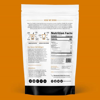 Boba Tea Protein Lychee Oolong Collagen | 30 Servings | Grass-Fed Hydrolyzed Bovine Collagen Powder