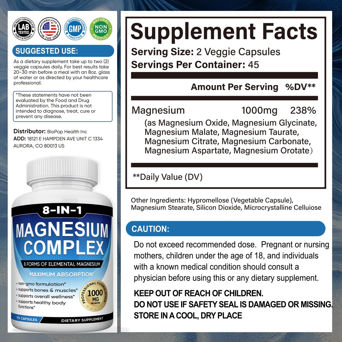 BODUNMSCA Magnesium Complex 8 in 1 – 1000mg for Relaxation, Sleep & Muscle Health | 180 Capsules