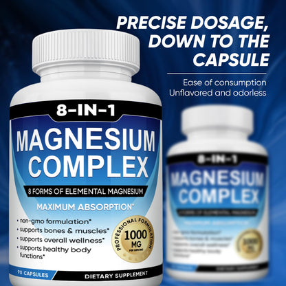 BODUNMSCA Magnesium Complex 8 in 1 – 1000mg for Relaxation, Sleep & Muscle Health | 180 Capsules