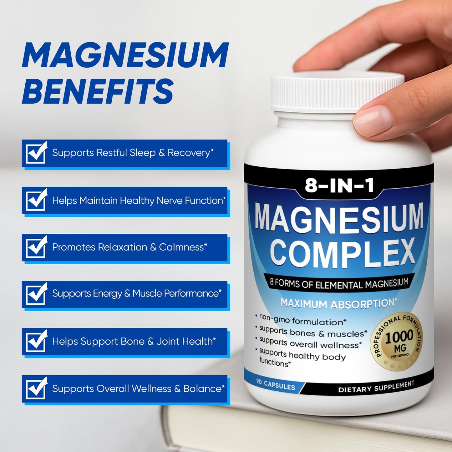 BODUNMSCA Magnesium Complex 8 in 1 – 1000mg for Relaxation, Sleep & Muscle Health | 180 Capsules