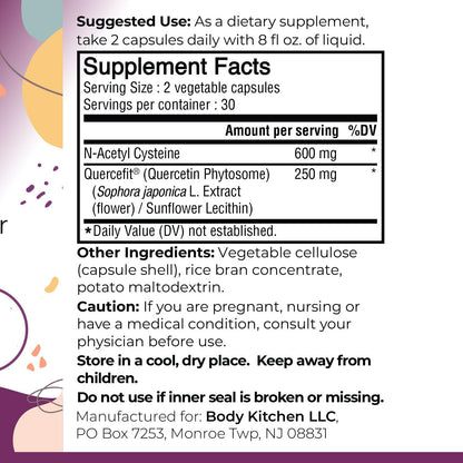 Body Kitchen Mega NAC 600 mg with Quercetin – Supports Respiratory Health & Immune Function (Veggie Caps, 2-Pack)